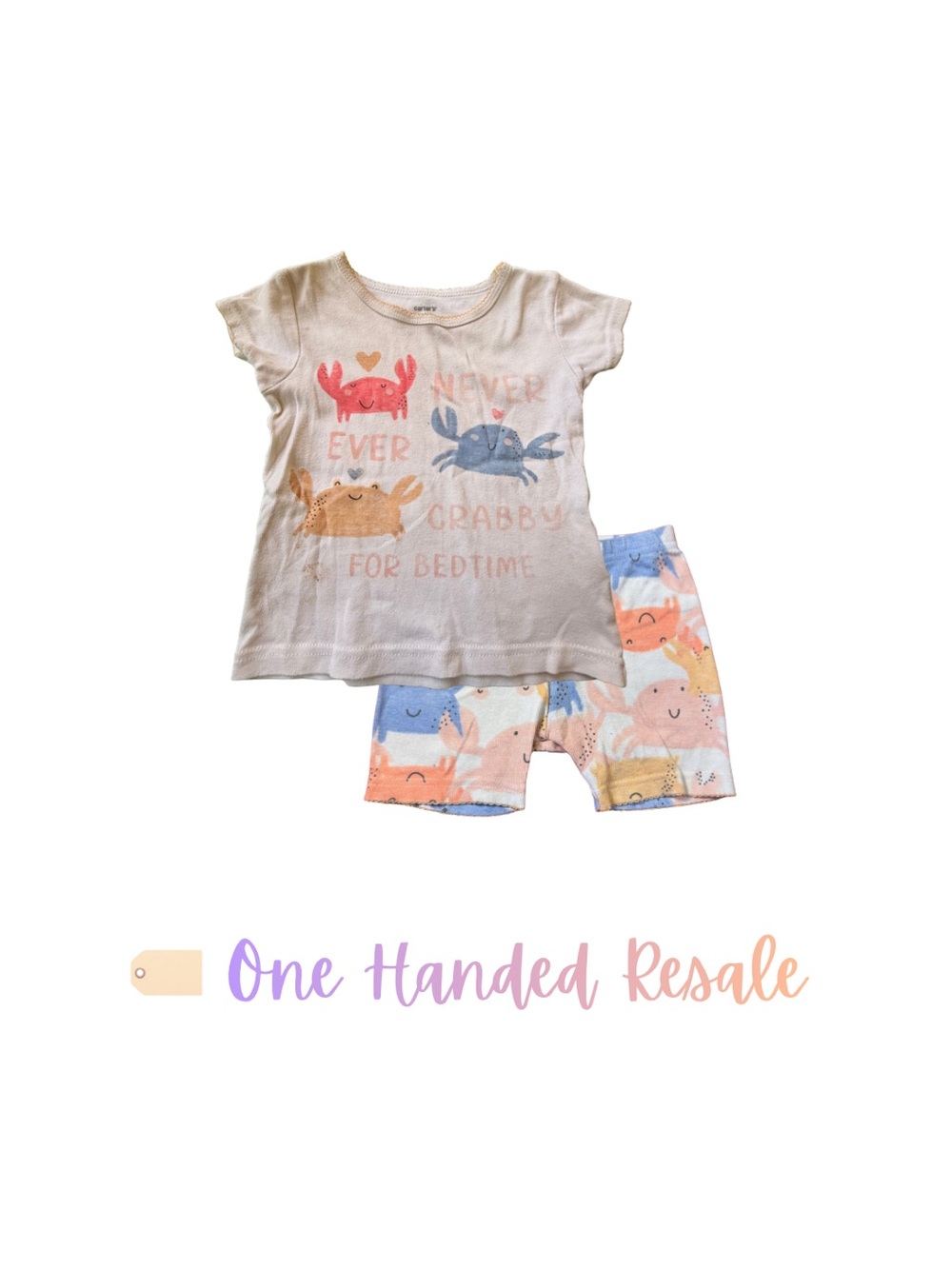 🦀 Carter's White Comfy Toddler Kids Pajama Top Shorts Set Crab Design Print 2T